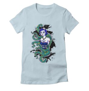 ladies t-shirt with an illustration print of a sailor girl and tentacles